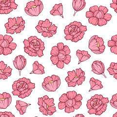 Cute rose flower pattern. Outline illustration of cute rose flower vector pattern for web design