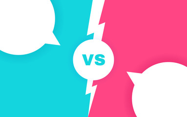 Modern versus battle background with speech bubbles. Vs battle headline with lightning bolt. Competitions between contestants, fighters or teams. Vector illustration