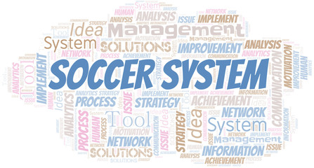 Soccer System typography vector word cloud.
