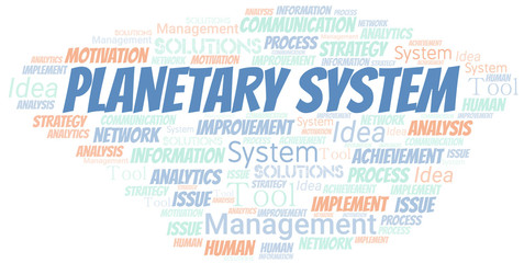 Planetary System typography vector word cloud.