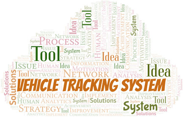Obraz premium Vehicle Tracking System typography vector word cloud.