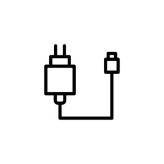 Mobile phone charger icon in line art style on white background, linear style sign for mobile concept and web design, Power adapter outline vector icon, Symbol, logo illustration