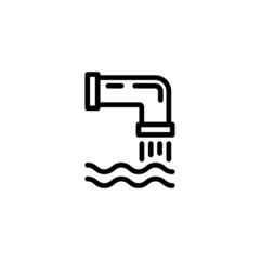 Water pollution pipe icon in line art style on white background, sign for mobile concept and web design, Industrial waste from pipe into sea outline vector icon, Environmental pollution symbol, logo i