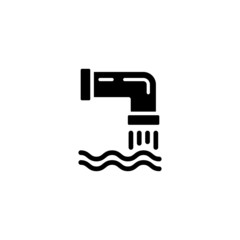 Water pollution pipe icon in black flat design on white background, sign for mobile concept and web design, Industrial waste from pipe into sea outline vector icon, Environmental pollution symbol, log
