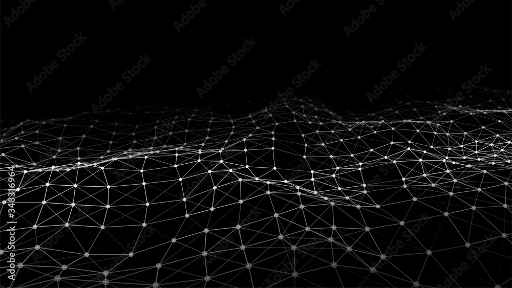 Poster Network connection structure.Low poly shape with connecting dots and lines on dark background.Vector illustration. Big data visualization.