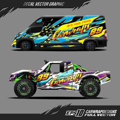 Car wrap decal graphic design. Abstract stripe racing  and sport background for wrap cargo van, race car, pickup truck, adventure vehicle. Eps 10
