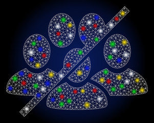 Bright mesh no people crowd with glitter effect. Abstract illuminated vector model of no people crowd icon on a dark blue gradiented background. White wire frame triangular mesh no people crowd.