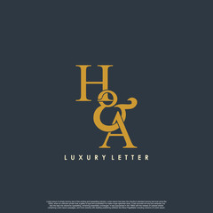 Initial letter H & A HA luxury art vector mark logo, gold color on black background.