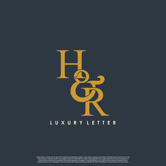Initial letter H & R HR luxury art vector mark logo, gold color on black background.