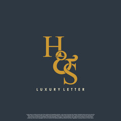 Initial letter H & S HS luxury art vector mark logo, gold color on black background.