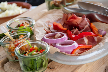 Antipasto meat cut platter cold meat plate, outdoor brunch hotel food buffet