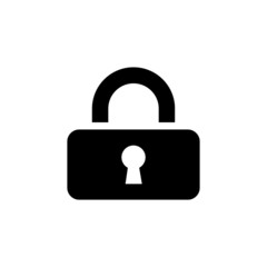 Lock icon template in black flat design on white background, Security symbol vector sign isolated on white background illustration for graphic and web design