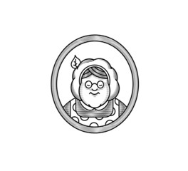 Grandmother cook logo for cafe or home cooking restaurant. Pastry and bakery logotype. Black and white