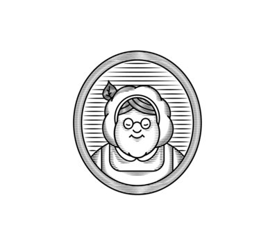 recommend clip art: Grandmother cook logo for cafe or home cooking restaurant. Pastry and bakery logotype. Black and white