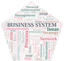 Business System typography vector word cloud.