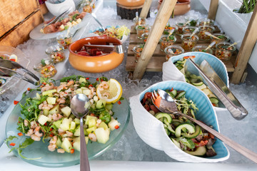 Luxury catering by the pool, food bloggers event, banquet, wedding, festive, hotel brunch buffet