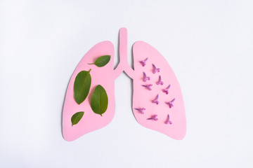 Coronavirus concept. Paper lungs with flowers and leaves.