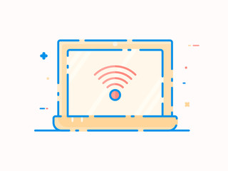 Laptop flat vector, mobile device for work. Technology and communication illustration concept. Design for banner, icon, presentation, infographic etc.