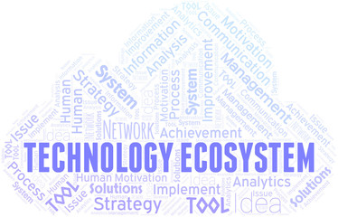Obraz premium Technology Ecosystem typography vector word cloud.