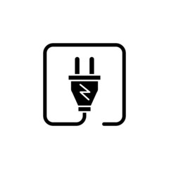 Electric plug icon isolated in black flat design on white background, Vector illustration