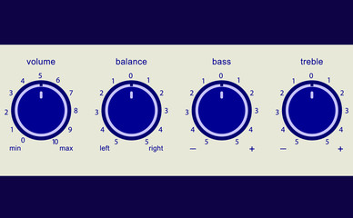 music audio old school amplifier level control panel volume bass balance treble knob icon vector 