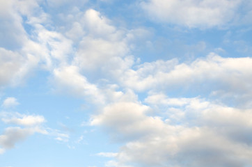 Blue summer sky white cumulus clouds background