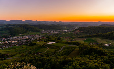 Fototapeta premium view from Sissacher Fluh during sunset in Baselland, Switzerland