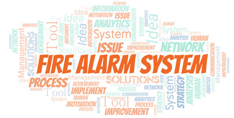 Obraz premium Fire Alarm System typography vector word cloud.