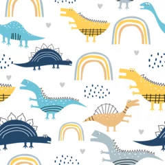 modèle sans couture de dinosaure enfantin pour vêtements de mode, tissu, t-shirts. dessiné à la main. Illustration vectorielle pour impression textile bébé et enfants, style scandinave.