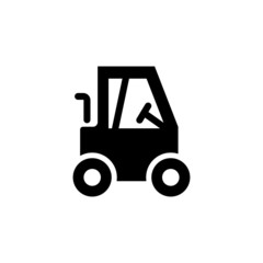Construction truck vector icon in black flat design on white background, filled flat sign for mobile concept and web design, Industrial vehicle icon, Construction machine symbol, logo illustration