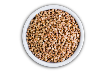 Dried Buckwheat porridge on a white isolated background