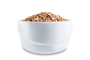 Dried Buckwheat porridge on a white isolated background