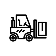 forklift loader icon in line art style on white background, linear style sign for mobile concept and web design, Construction Vehicle vector icon, Symbol, logo illustration, Pixel perfect vector graph