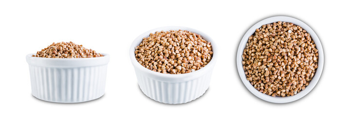Dried Buckwheat porridge on a white isolated background
