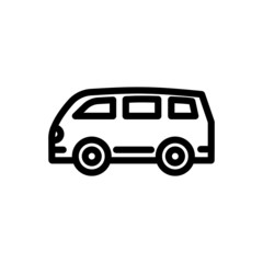 Retro Camper Van vector icon in line art style on white background, Minivan filled flat sign for mobile concept and web design, Old van bus glyph icon, Passenger vehicle symbol, logo illustration, Vec