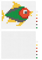 Kids coloring page, pixel coloring cartoon fish. Vector illustration