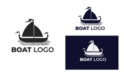 Fototapeta premium boat logo with style modern , can also be used yacht logo ,sailboat logo , beneteau , fishing boat, surfing 