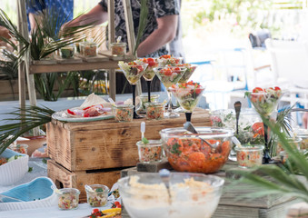 Luxury catering by the pool, food bloggers event, banquet, wedding, festive, hotel brunch buffet