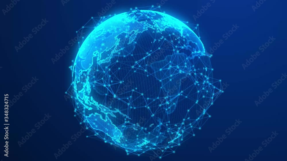 Poster spinning planet earth. world wide web. global network connection. world map. 3d rendering. seamless 