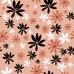 Seamless floral pattern with plants. Vector abstract flowers leaves background for case, cover, fabric, interior decor.