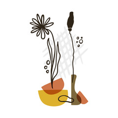 Abstract floral art vector leaves background. Hand draw leaves and flower art background for social media, cover, case, fabric, interior decor.