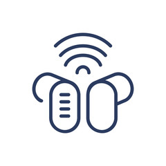 Wireless earphones thin line icon. Cordless audio accessory isolated outline sign. Digital devices and electronic gadgets concept. Vector illustration symbol element for web design and apps