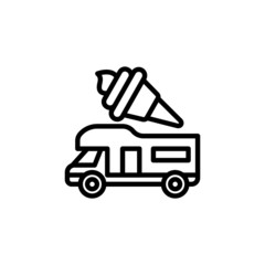 Fototapeta na wymiar Ice cream truck icon in outline style on white background, linear style sign for mobile concept and web design, Mobile food truck simple vector icon, Symbol, logo illustration