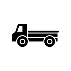 Pickup truck vector icon in black flat design on white background, Transportation, auto filled flat sign for mobile concept and web design, Symbol, logo illustration