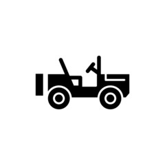 Military off road vehicle icon vector in black flat design on white background, filled flat sign, solid pictogram isolated on white, Symbol, logo illustration