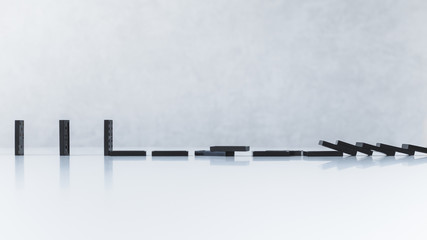 Social distancing and saving from spreading virus, concept. Slow motion of queued up falling dominos