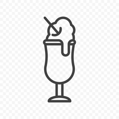 Icon of melted ice cream in a glass cup with straws. Minimalistic linear image on a transparent PNG background. Vector.