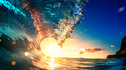 Sea wave surfing ocean lip shorebreak crest in Hawaii