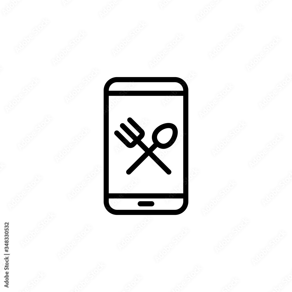 Sticker Restaurant app vector icon in linear, outline icon isolated on white background