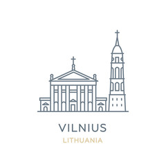 Obraz premium Vilnius, ‎Lithuania. Line icon of the city in the Baltic region of Europe. Outline symbol for web, travel mobile app, infographic, logo. Landmark and famous building. Vector, isolated on white